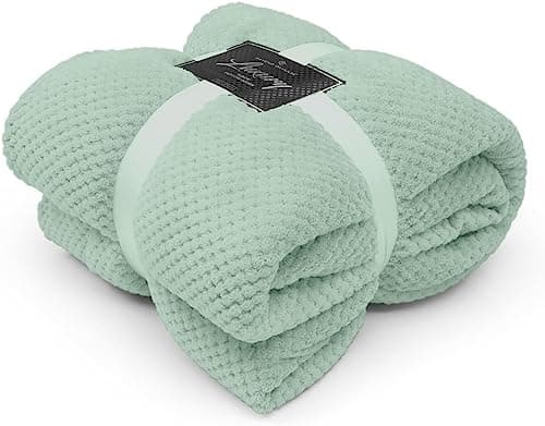 Image of FAIRWAYUK Waffle Honeycomb Throw Fleece Blankets, 100% Polyester Warm Faux Fur Throws Over Sofa Bed Settee Soft Blanket, Extra Large (Duck-Egg, Double 150x200cm)