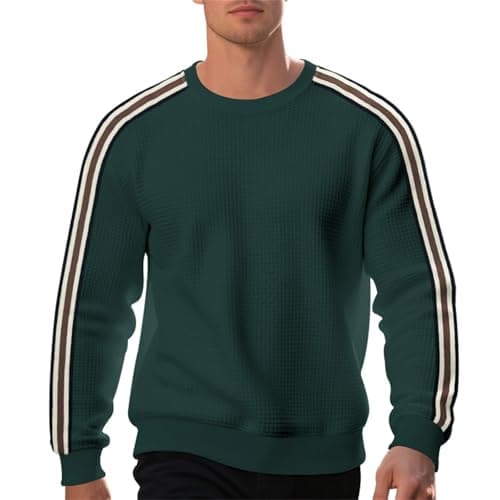 Image of Gefomuofe Men's Knitted Pullover Crew Neck Stripes Winter Jumper Men's Jumper Sweatshirt Pullover Shirt Warm Basic Fine Knit Sweater Sports Jacket Long Sleeve Shirt, dark green, XL