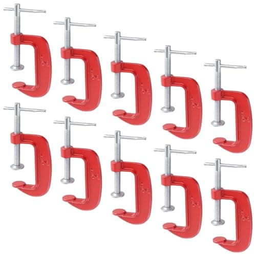 Image of LEXININ 10 Pcs 2 Inch Mini G Clamp, Jaw Opening 50mm Red Cast Iron Small C Clamps for Woodworking Welding Building