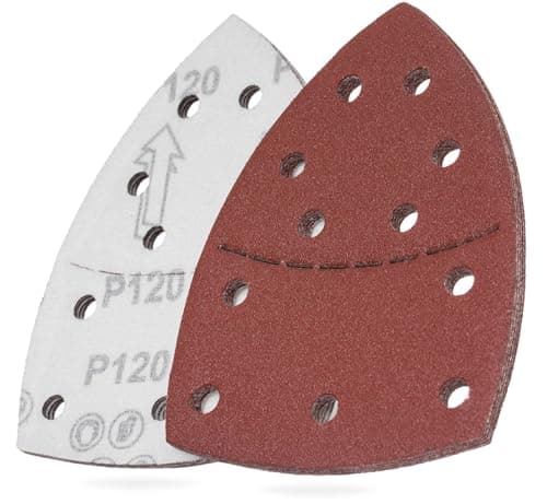 Image of YoiYee 120 Grit Sanding Sheet Set, Mouse Detail Sander Sandpaper, Delta Triangular Sand Paper Pad, Hook and Loop Fastening, 11 Holes, Accessories for Multi-Sander, Red, 10 Pack