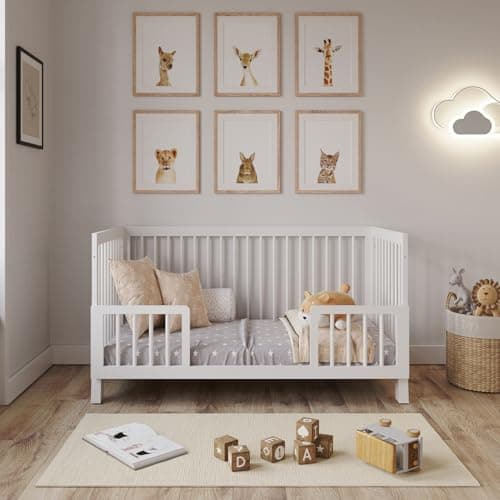 Image of Love For Sleep ALEXANDER 4-in-1 Baby Cot Bed 140x70cm, Adjustable Mattress Base, Toddler and Day Bed, Converts into Sofa Bed, Wooden Barriers Included, Crib From Birth to 6 Years (White)