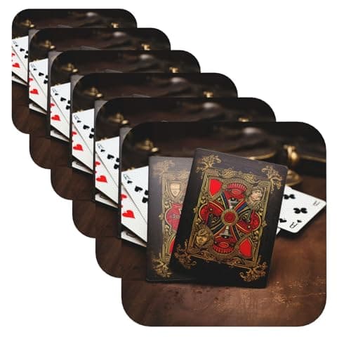 Image of 6Pcs Drink Coasters with Holder Leather Coaster for Drinks Playing Cards Decorative Bar Beer Beverage Coaster Set Easy Clean Cup Mat Pad for Kinds of Glass Coffee Cup Mug