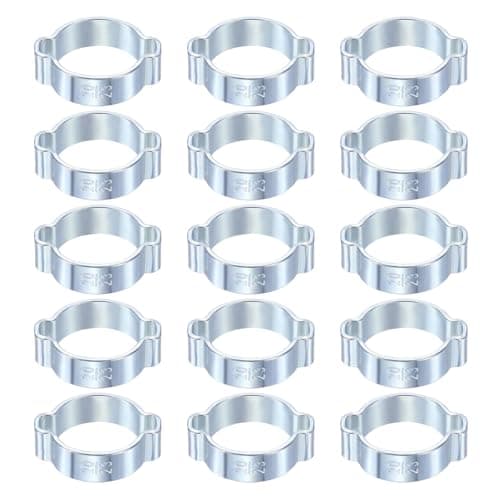 Image of sourcing map 15pcs Double Ear Hose Clamp 20-23 mm Galvanized Steel Hose Clamp Double Ear O Clips Crimp Rings for Fuel Line Pipe Tube Fitting Connections, Silver