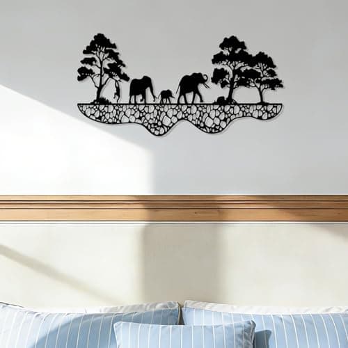 Image of Maoerzai Elephant Family Metal Wall Art, Elephants Herd Metal Wall Decor, Modern African Metal Wall Decor for Living Room & Home. (Black - 16 x 8 inch)