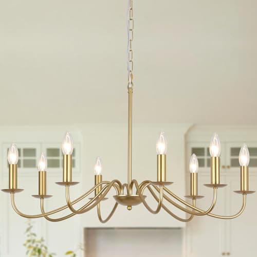Image of MRHYSWD 8-Lights Modern Gold Chandelier Ceiling Lights for Living Room Bedroom Kitchen Hallway, Industrial Pendant Light Fixtures Gold Light Fitting with E14 Base - Exclude Bulbs - Height Adjustable