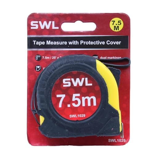 Image of SWL Measuring Tape 7.5M | Heavy Duty Tape Measure with Lock, Belt Clip & Wrist Strap | Durable Steel Blade for Construction, DIY, Carpentry, Home & Professional Use