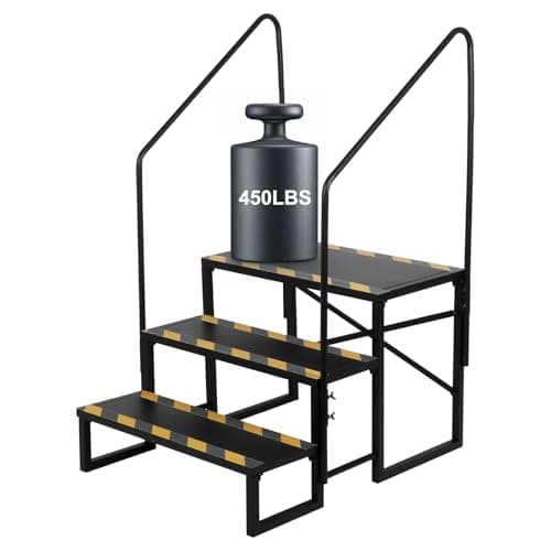 Image of bimiti RV Stairs with Handrails 3 Steps Hot Tub Steps Updated Mobile Home Stairs Steps Outdoor RV Steel Step Ladder Support for RVs Travel Camper Trailers Motor Home Camper Porch
