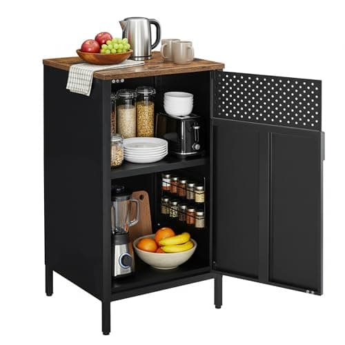 Image of SONGMICS Storage Cabinet, Metal Cabinet with Double Doors, 40 x 42.5 x 76 cm, Magnetic Closure, Adjustable Shelf, Steel Frame, Rustic Brown and Black LSC101B01