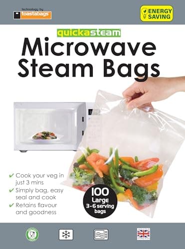 Image of Toastabags Large Microwave Steam Bags, 100 Pack – Disposable Steam Cooking Bags for Vegetables, Fish & Poultry – Quick, Healthy Microwave Steaming