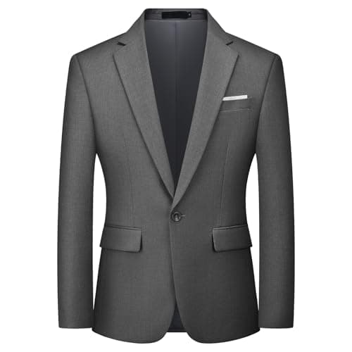 Image of Autsel Mens Blazer Smart Casual Slim Fit One Button Formal Business Suit Jacket Wedding Tuxedo Jackets Dark Grey XL