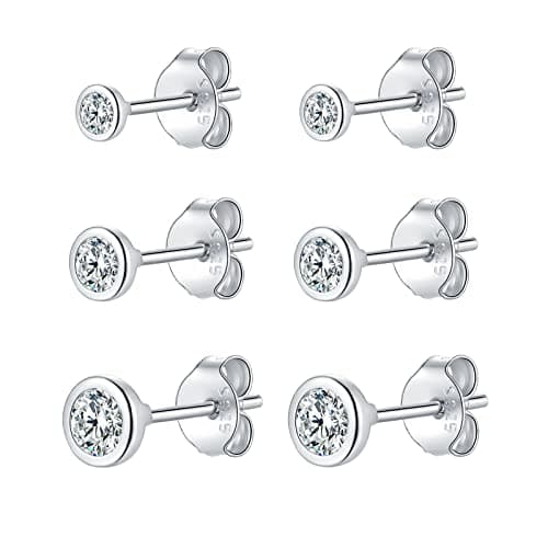 Image of Small Stud Earrings for Women Men Girls- 3 Pairs of Tiny Round Cubic Zirconia Sterling Silver Post Earrings CZ Small Cartilage Tragus Earrings 2mm 3mm 4mm
