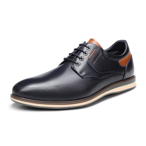 Image of Bruno Marc Men's Casual Dress Shoes, Comfortable Leather Lace Up Walking Trainers & Sneakers,Size 6.5W,Navy,LG19008MWIDE