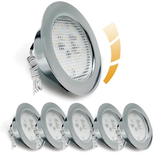 Image of Sweier LED Recessed Spotlights, 230V 5W Dimmable Downlight, Natural 4500K, Aluminum Chrome Trim Cutout 55-58mm, IP44 LED Recessed Ceiling Lights for Mirror Cabinet Installation, 6-Pack