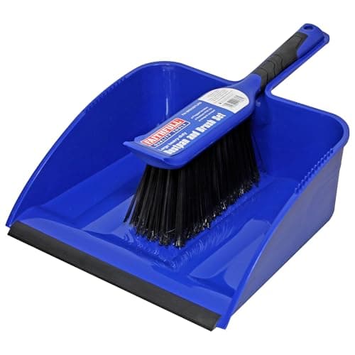 Image of Faithfull FAIBRDUSTLRG Large Heavy-Duty Plastic Dustpan and Brush Set, PVC Lip, Flagged Bristle Brush with Built-in Scraper for Easy Cleaning & Sweeping