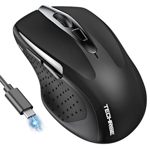 Image of TechRise Wireless Mouse, Rechargeable Bluetooth Mouse (BT5.0/3.0 & 2.4G), 4800DPI Adjustable, 6-Button Silent Computer Mouse, Ergonomic Wireless Mouse for Laptop PC Mac, Black
