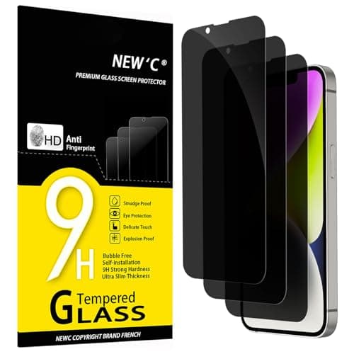Image of NEW'C 3 Pack Privacy for iPhone 14, 13, 13 Pro Screen Protector (6.1 inches), Anti-Spy Tempered Glass Film, Balanced 28-Degree Privacy Angle - Easy installation tool included