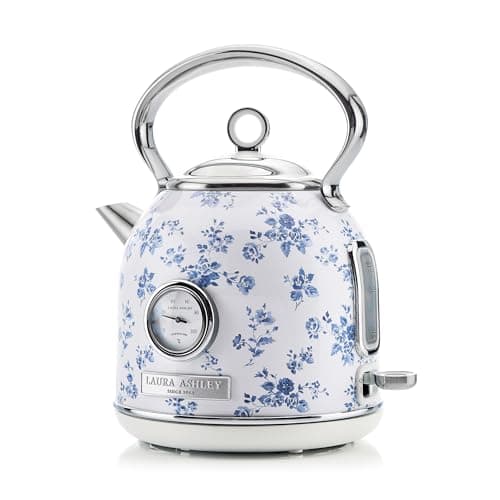 Image of Laura Ashley China Rose 1.7 Litre Stainless Steel Electric Kettle - 3KW Kettles Electric Fast Boil Quiet - Pyramid, Retro Kettle Cordless with 360 Degree Base, Overheating & Boil Dry Protection