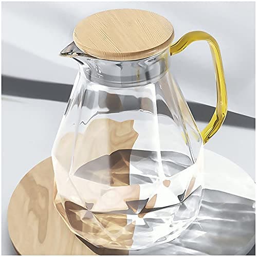 Image of DUJUST Water Jug with Lid [2 Litre], Elegant Diamond Design Glass Jug with Handle, Decoration for Room, High Durability Pitcher Carafe for Ice Tea Maker, Juice, Hot/Cold Coffee