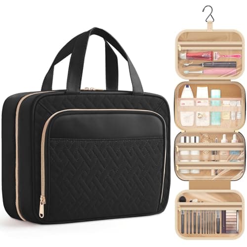 Image of HOTOR Hanging Toiletry Bag for Women - Waterproof Travel Wash & Makeup Bag with Hanging Hook, Multipurpose Travel & Holiday Essentials for Business Trip, Gym, 28.5 x 8.1 x 22.6 cm, Black