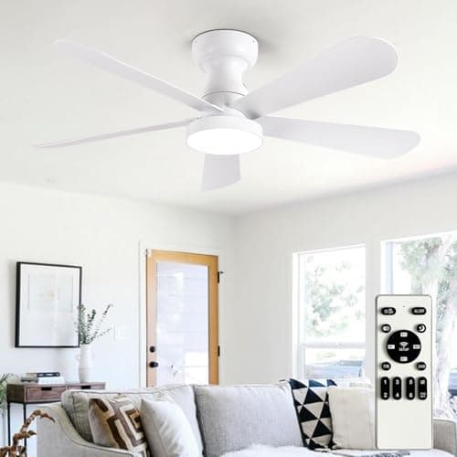 Image of Depuley Small Ceiling Fan with Lights: 42-Inch Flush Mount Fan with Light and Remote - White Low Profile Ceiling Fans Reversible Quiet DC Motor for Bedroom Living Room Indoor Outdoor