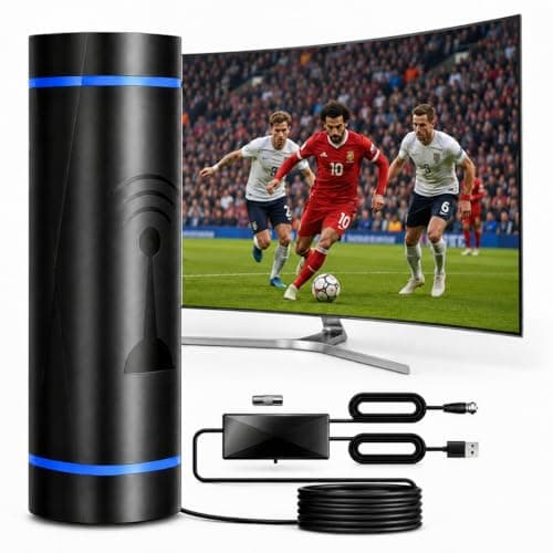 Image of Indoor TV Aerial, TV Aerial with Signal Booster, Digital TV Aerial for Smart TV and Older TVs, Freeview Antenna, Up to 650+ Miles Range, Supports 4K 1080P HD, 16.4FT Cable,Matte Black