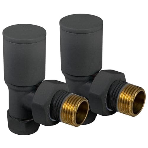 Image of VANCOCO 2Pcs 1/2"×15mm Anthracite Grey Angled Radiator Valves Round, Manual Radiator Valves Pair Standard Connection for Heated Towel Rail and Central Heating Modern Bathroom