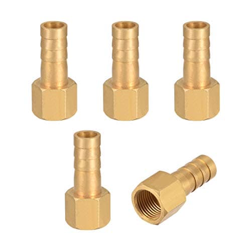Image of sourcing map Brass Hose Barb Fitting Connector, 8mm Barb G1/8 Female Thread Pipe Adapter, 5Pcs