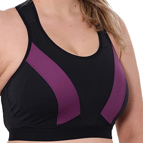 Image of Ladies Black & Purple Multiway Crossover Sports Bra up to Plus Sizes for Women High Impact No Bounce Non Wired Large Busts Gym Exercise Yoga Running Athletic Workout Sportswear (42 G, Black & Purple)