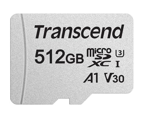 Image of Transcend USD300S 512GB microSDXC U3 V30 A1 Memory Card with Adapter, Speed up to 100/65MB/s for 4K Video, GoPro, Drones & Cameras TS512GUSD300S-A