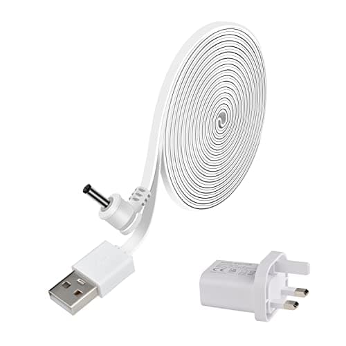 Image of VIEWZONE Power Charge Cable Compatible with Stick Up Cam Battery and Spotlight Cam Battery, 3m Charge Cable with Wall Plug to Power Security Camera Continuously, 1-Pack, White