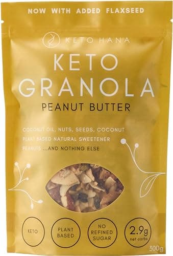Image of Keto Hana Peanut Butter Keto Granola Keto Diet Vegan Grain Free Dairy Free Plant Based No Refined Sugars Gluten Free 1.2g Net Carbs Breakfast Cereal - 300gr/0.6lbs