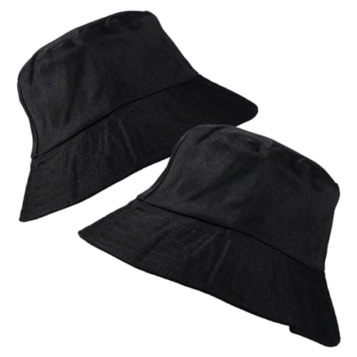 Image of Bucket Hat, 2 Pieces Black Summer Fisherman Sunshade Caps, Unisex Sun Hat, for Travel, Hiking, Beach, Golf Outdoor Activities