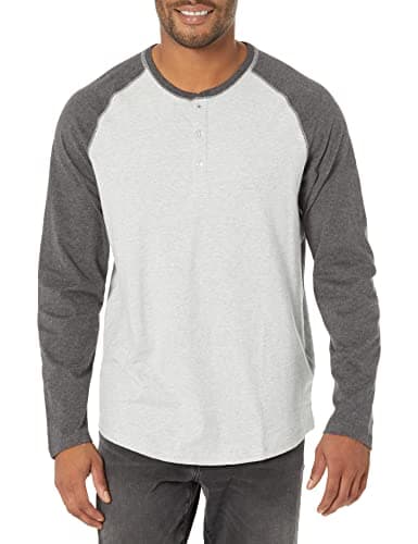 Image of Amazon Essentials Men's Long-Sleeve Henley Shirt, Grey (Light Heather Grey/Charcoal Heather), M