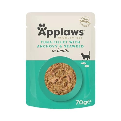 Image of Applaws 100% Natural Wet Cat Food, Tuna Fillet with Anchovy in Broth, Pack of 12 x 70g Pouches