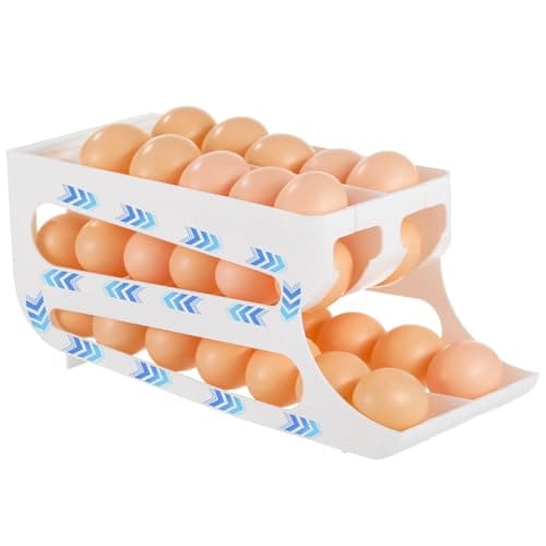 Image of Egg Holder for Fridge, 3-Tier Auto-Rolling Organiser Holds 40 Eggs - Space-Saving Storage for Refrigerator or Countertop