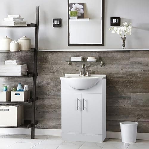 Image of Home Treats 450 Vanity Unit Furniture, Ceramic Wash Basin Sink, Floor Standing, Soft Close Doors Bathroom Storage Cabinet - White (Vanity 55cm)