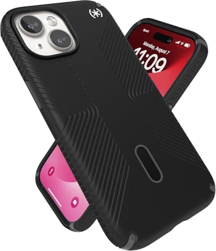 Image of Speck Presidio2 Grip Case for iPhone 15/14/13/16e (6.1”) – MagSafe Compatible with ClickLock, Slim Non-Slip Grip, Drop & Scratch Protection – Black/Slate Grey/White