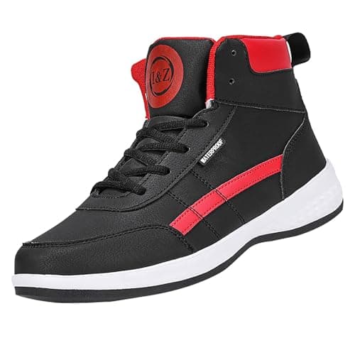 Image of Mens High Top Sneakers, Trainers Men Lightweight Lace Up Ankle Boots Stylish Trainers with Non Slip Sole Casual Walking Running Sneaker Comfortable Outdoor Sport Shoes Versatile Footwear Red