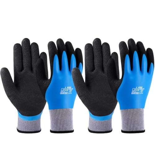 Image of flintronic Waterproof Work Gloves, 2 Pairs Ultra-Grip Work Gloves Non-Slip Latex Coated Versatile for Gardening, Car Washing, Fishing, Cleaning, Outdoor Tasks, Blue, L