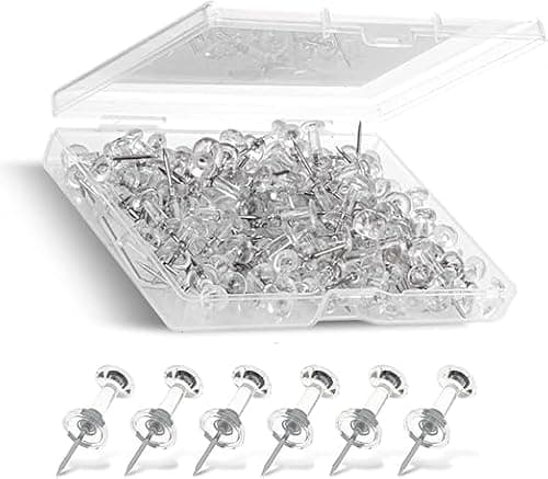 Image of NEDBLUE Clear Push Pins - 120 Drawing Pins with Storage Box, Thumb Tacks for Cork, Notice and Bulletin Boards - Map Pins (Clear)