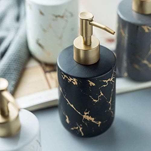 Image of Gold Soap Dispenser, Dish Soap Dispenser for Kitchen Liquid Soap Pump Dispenser for Shower, Ceramics Refillable Hand Soap Lotion Dispenser, Shampoo Lotions Bottle for Bathroom, 10.5 OZ (Black).