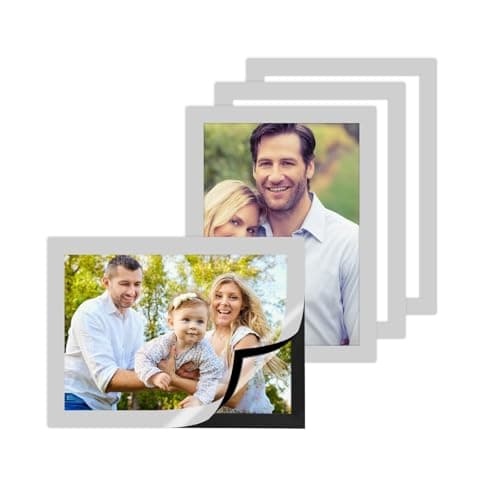 Image of JINTANG A5 Magnetic Picture Frames 6x8in, 4 PCS Self-Stick Magnetic Sign Holder, a5 Magnetic Photo Frame for Adults Kids Photos,Paintings,Notice,Picture Display Clip,Home Wall Office Decor(Clear Look)