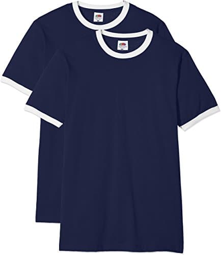 Image of Fruit of the Loom Men's Ringer Premium T-Shirt Pack of 2, Navy/White, X-Large