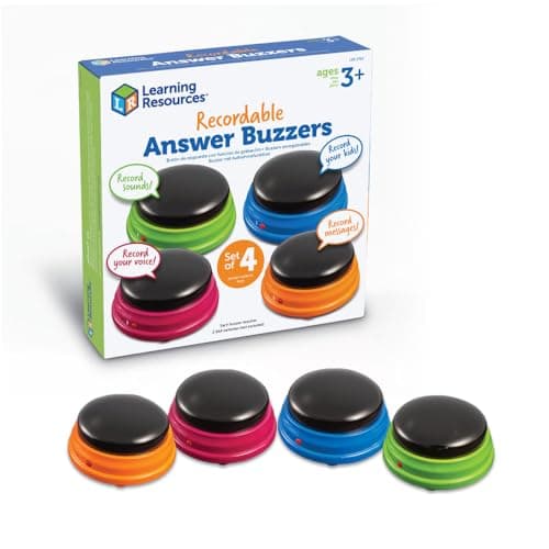 Image of Learning Resources Recordable Answer Buzzers – Set of 4, Ages 3+, Game Show Buzzers, Recordable Buttons, Personalised Sound Toy, Family Game Night