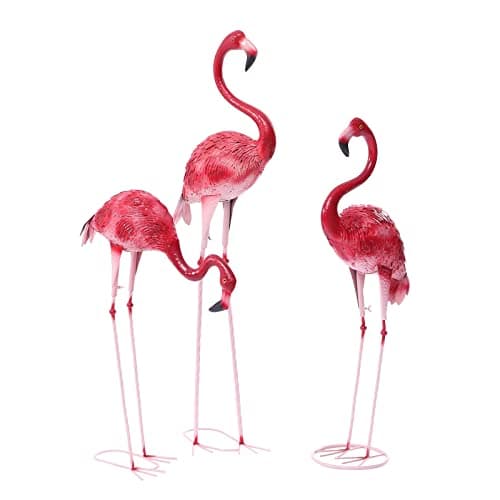 Image of Hydrangeary 3 Pack Large Metal Flamingo Garden Ornaments, Weatherproof Outdoor Bird Yard Art Statues, Decorative Garden Decor for Patio Lawn Backyard & Home