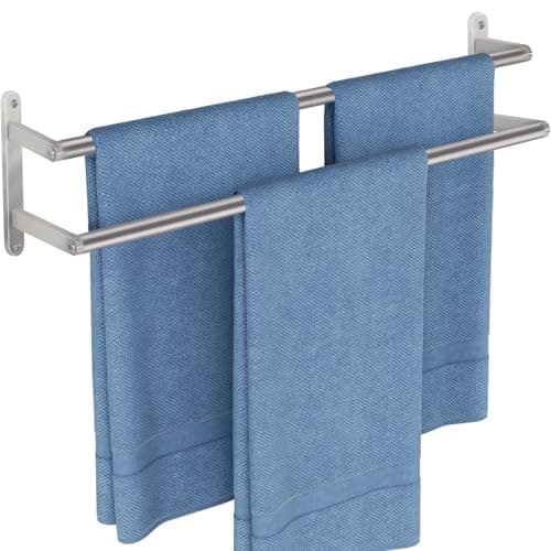 Image of JIAPAIDUO Double Towel Rail Wall Mounted, 60cm Bathroom Towel Rails, Stainless Steel Towel Holder, Bathroom Towel Rack, Hand Towel Rail for Bathroom Shower Storage, Kitchen, Brushed Nickel
