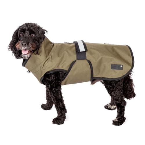 Image of Danish Design 3-in-1 Dog Coat Olive, 41cm (16in) - All Weather, Waterpoof, Fleece-Lined, Reflective Raincoat for Dogs