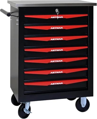 Image of nifoti 7 Drawer Tool Cart on Wheels, Multifunctional Rolling Drawer Tool Chest, Rolling Drawers Trolley Organizer Tool Box for Warehouse,Garage,Repair Shop, DIY Multiple Interconnectable (Black+Red)
