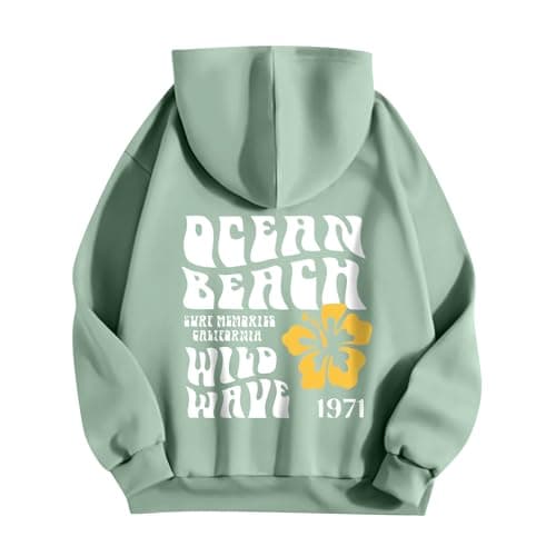 Image of Singular-Point Trendy Sweatshirts For Teen Girls Sweatshirts For Women Grey Graphic Hoodie Hoodies For Women Graphic Design Gap Hoodie Drawstring Hoodies For Women Back, Green, XL