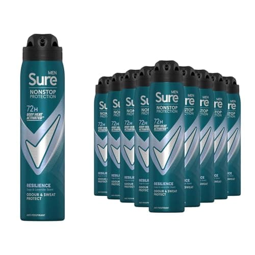 Image of Sure Men Nonstop Protection Anti Perspirant Deodorant Spray Resilience, Pack of 10, Alcohol Free Deodorant for Men 72-Hour Odour and Sweat Protection, 250ml